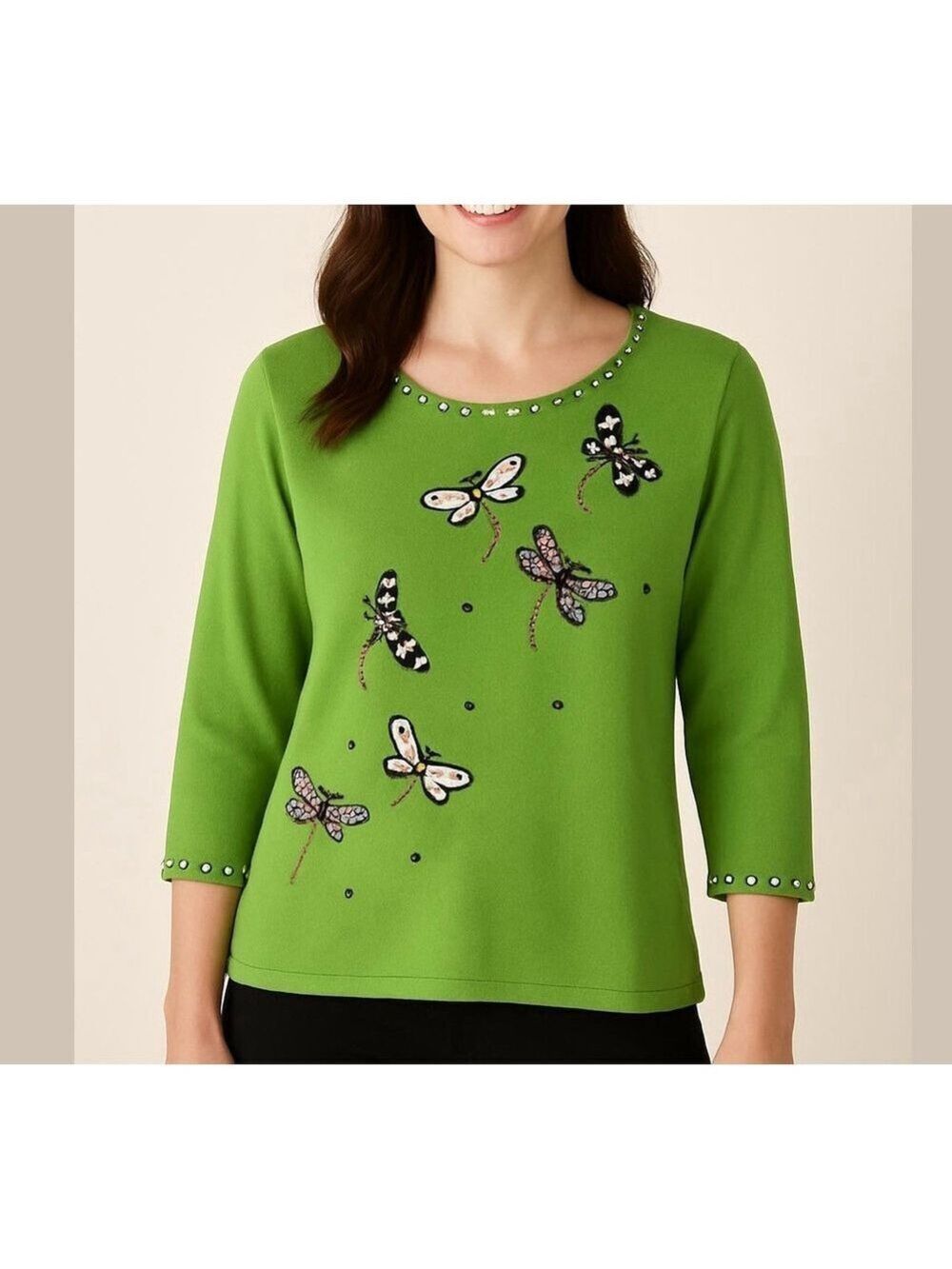 DESIGN OPTIONS by PHILIP & JANE GORDON vintage sweater dragonfly green sz small